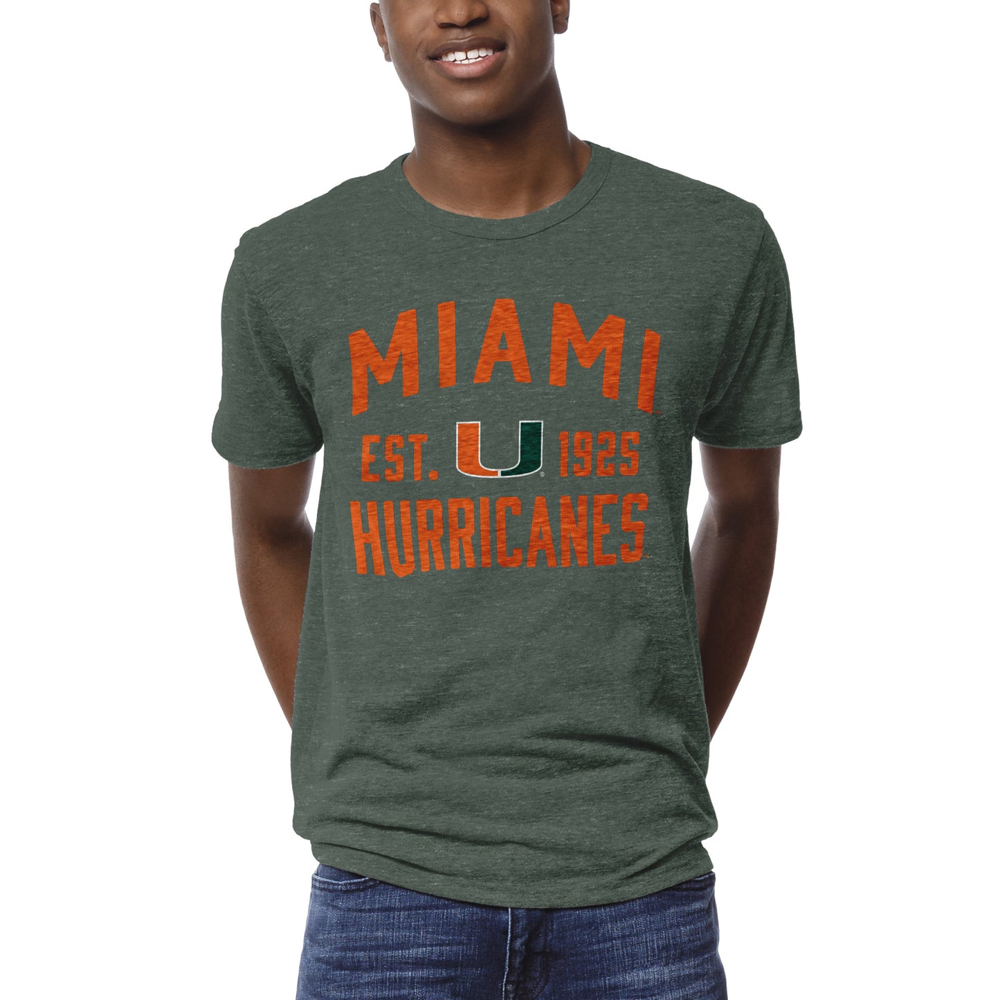 Men's League Collegiate Wear Heather Green Miami Hurricanes 1274 Victory Falls T-Shirt