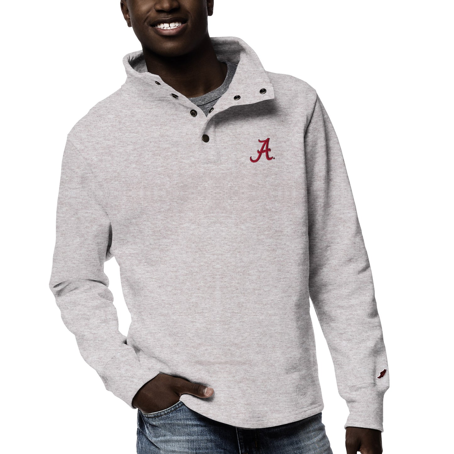 Men's League Collegiate Wear Ash Alabama Crimson Tide 1636 Fleece Quarter Snap Up Pullover Sweatshirt