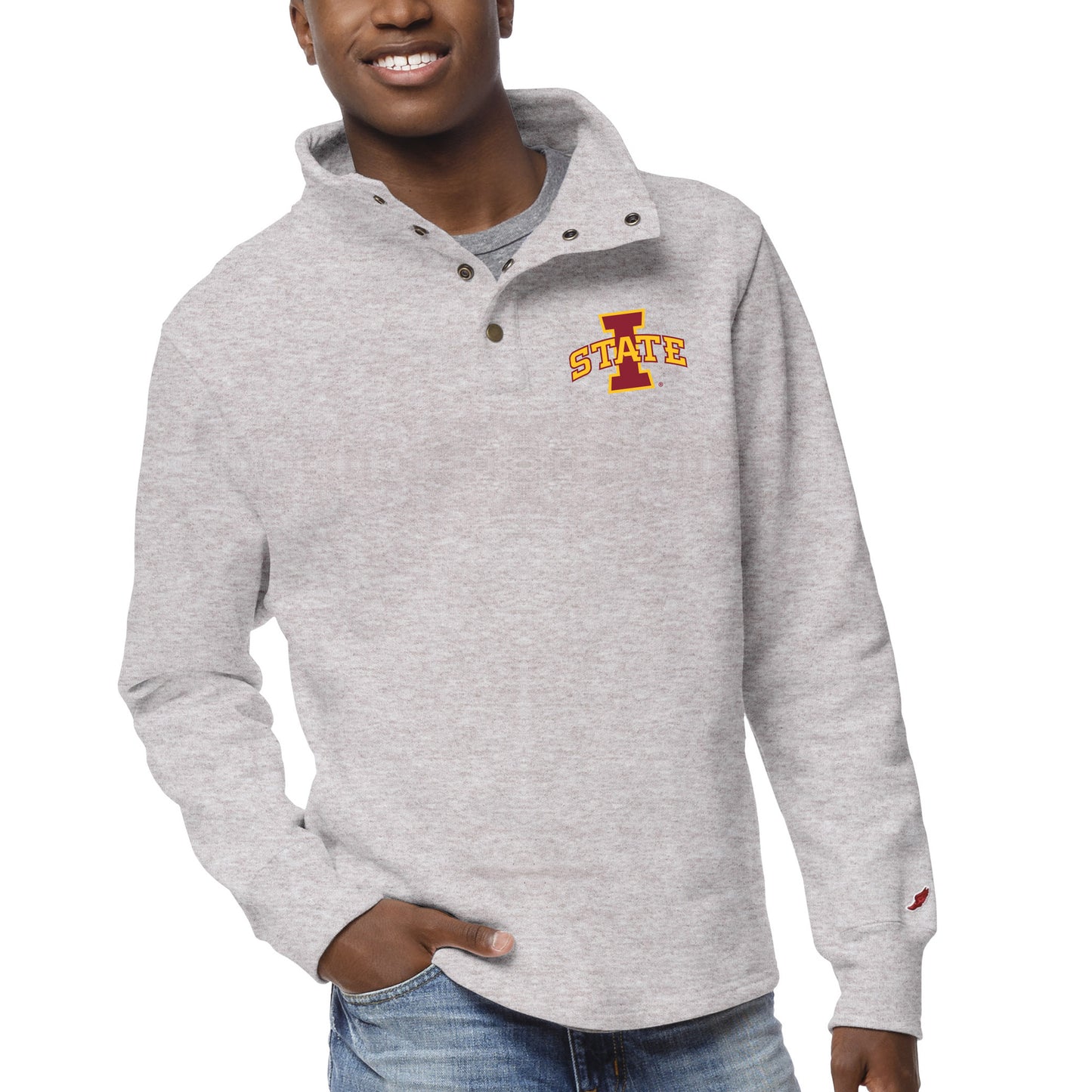 Men's League Collegiate Wear Ash Iowa State Cyclones 1636 Fleece Quarter Snap Up Pullover Sweatshirt