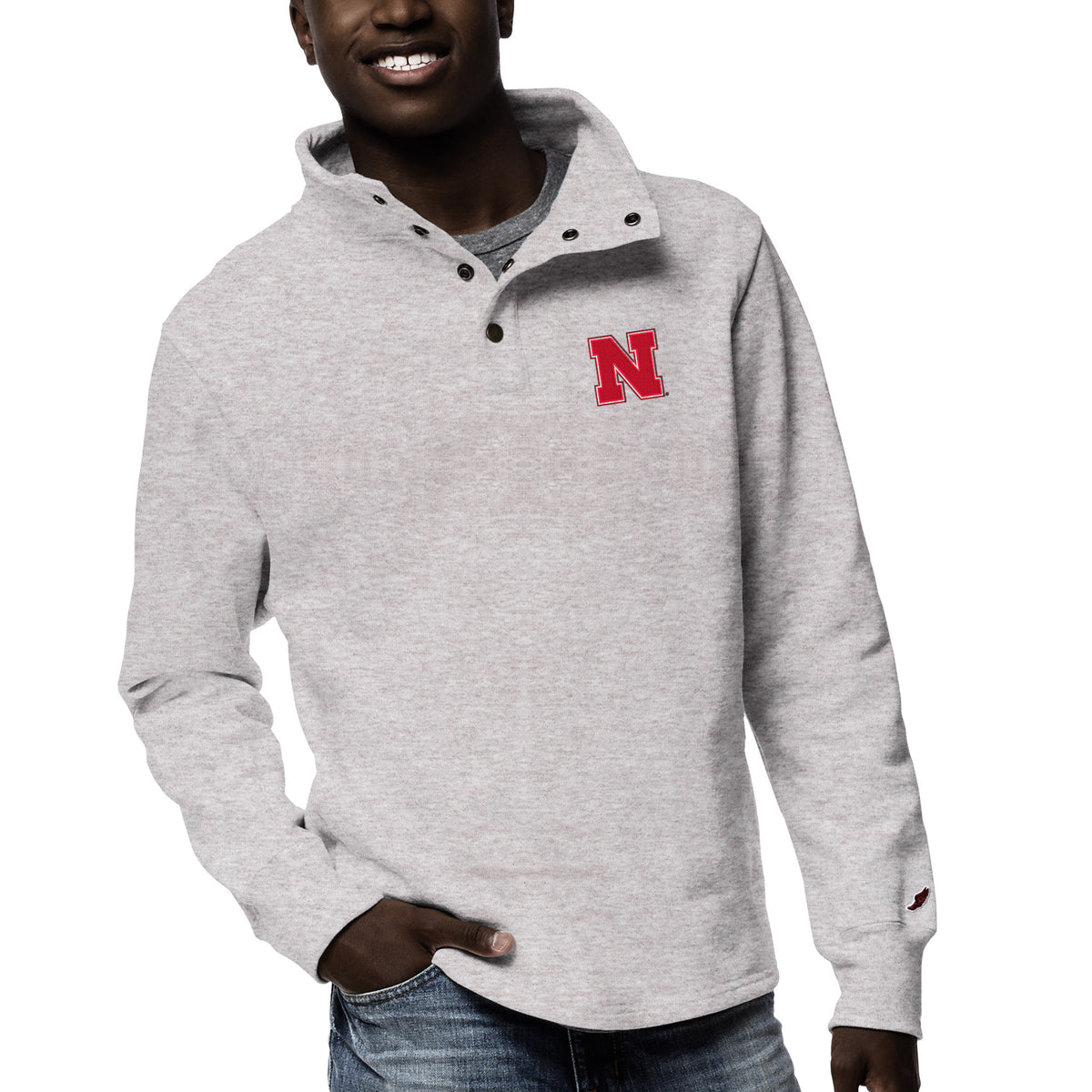 Men's League Collegiate Wear Ash Nebraska Huskers 1636 Fleece Quarter Snap Up Pullover Sweatshirt