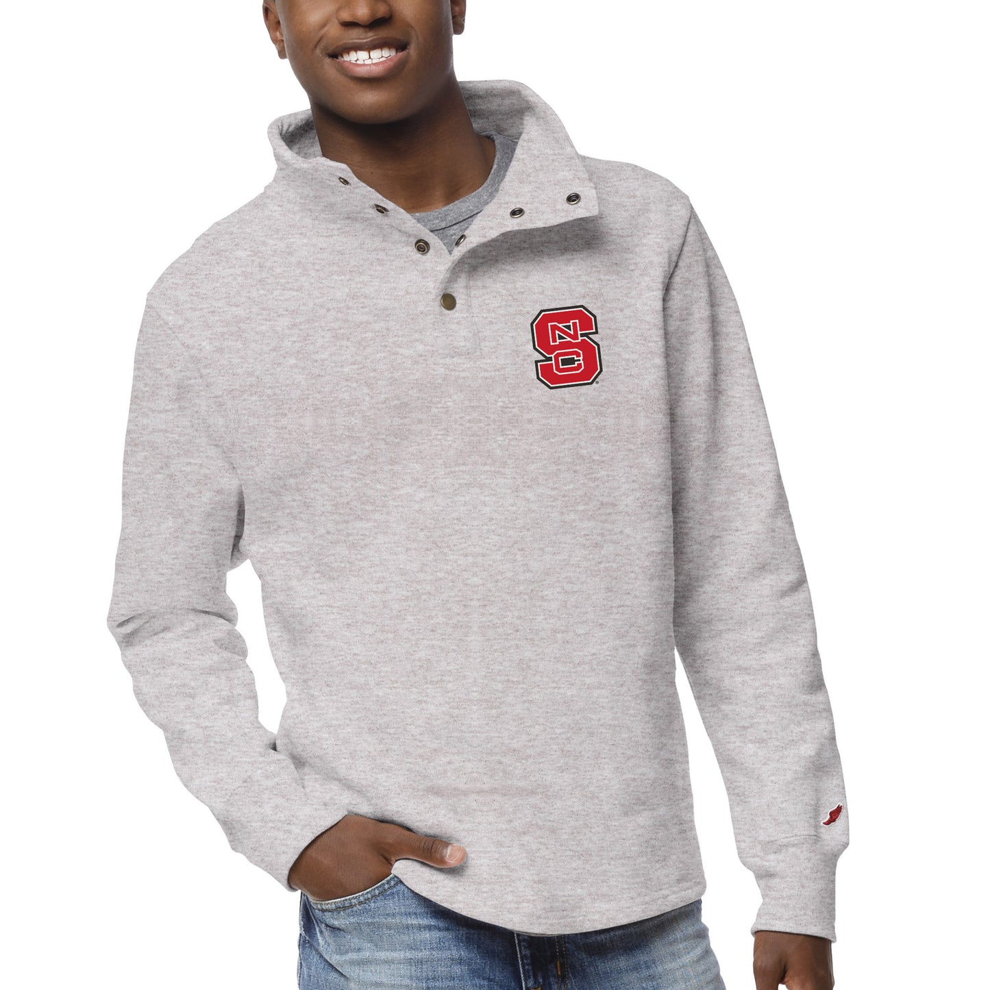 Men's League Collegiate Wear Ash NC State Wolfpack 1636 Fleece Quarter Snap Up Pullover Sweatshirt