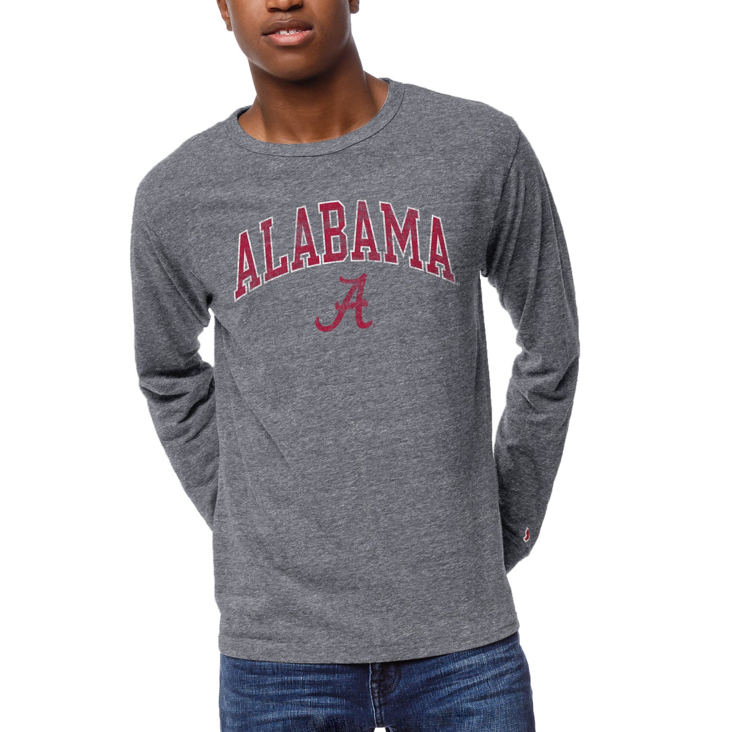 Men's League Collegiate Wear Heather Gray Alabama Crimson Tide 1965 Victory Falls Long Sleeve Tri-Blend T-Shirt