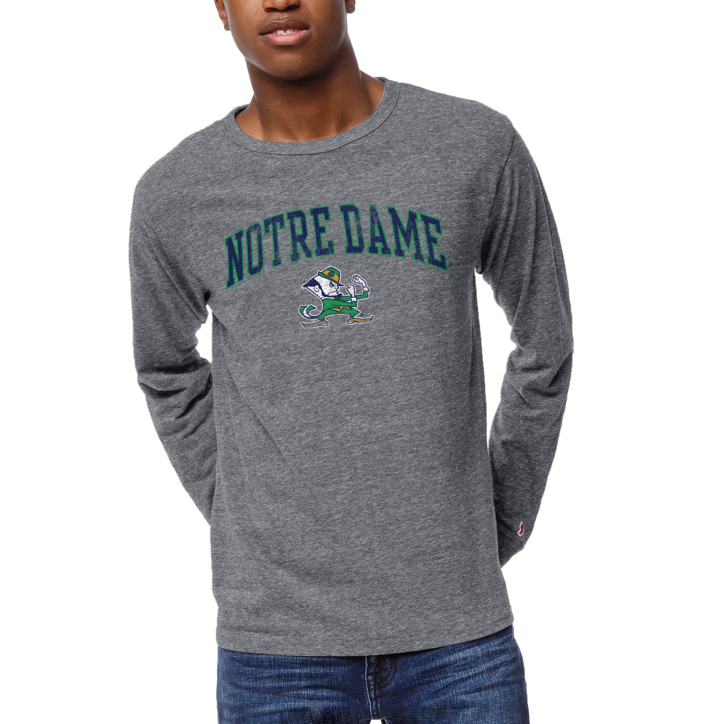 Men's League Collegiate Wear Heather Gray Notre Dame Fighting Irish 1965 Victory Falls Long Sleeve Tri-Blend T-Shirt