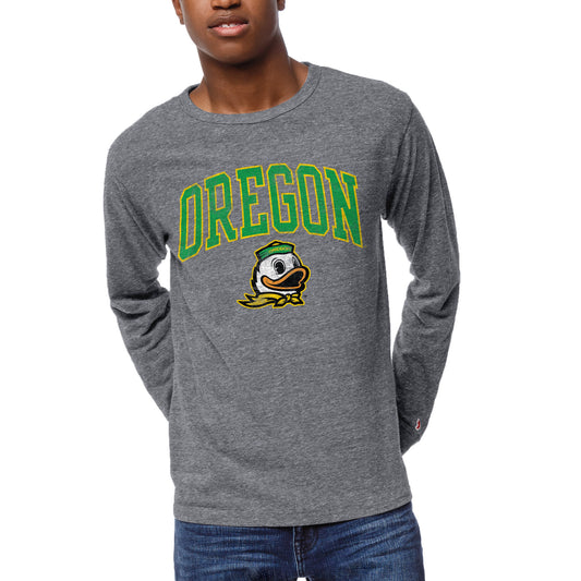 Men's League Collegiate Wear Heather Gray Oregon Ducks 1965 Victory Falls Long Sleeve Tri-Blend T-Shirt