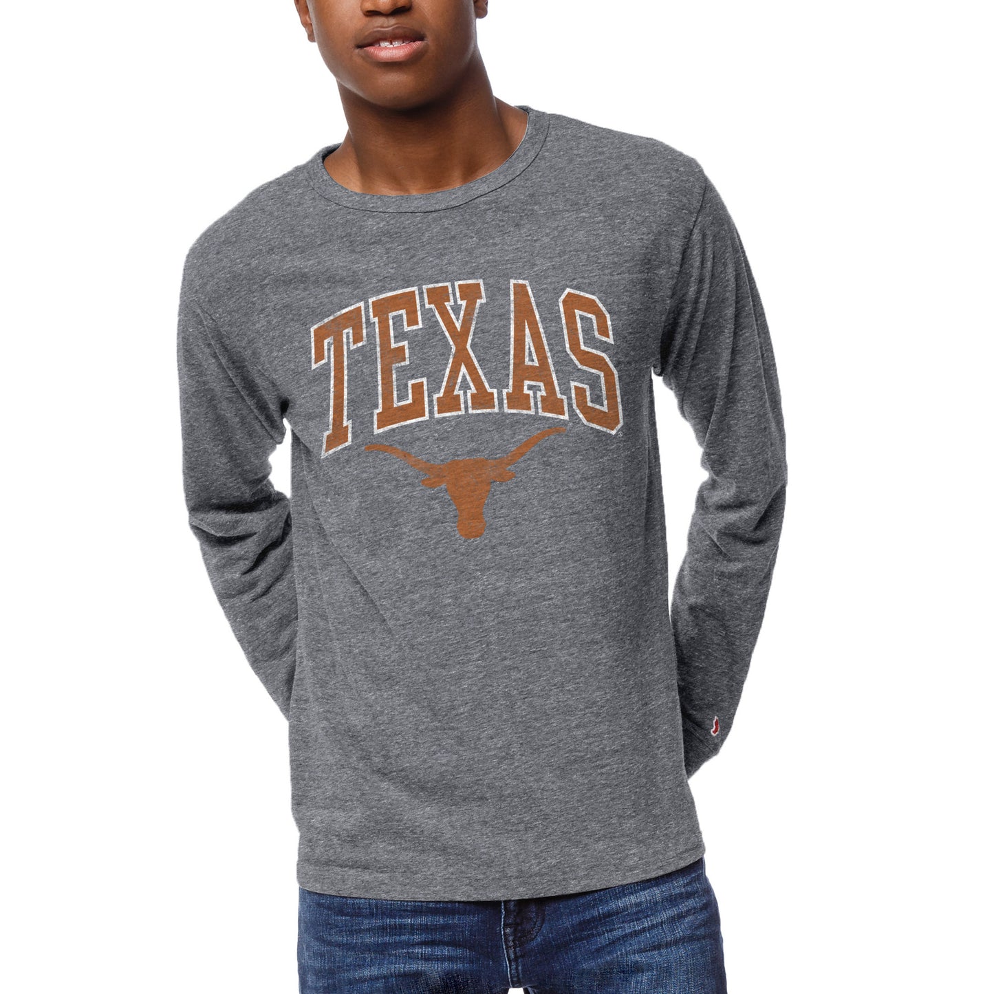 Men's League Collegiate Wear Heather Gray Texas Longhorns 1965 Victory Falls Long Sleeve Tri-Blend T-Shirt