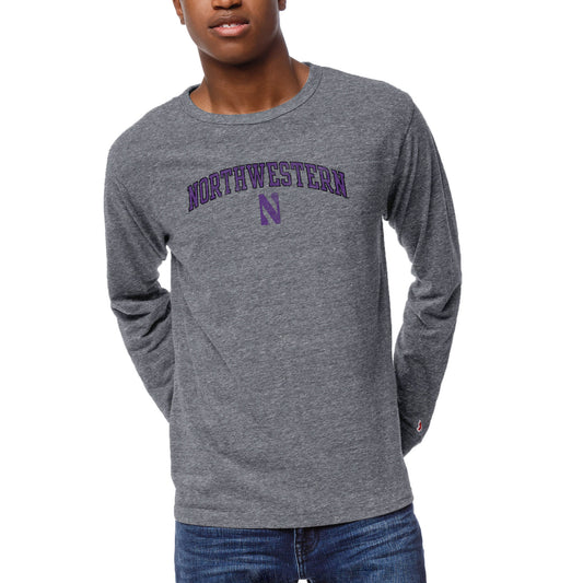 Men's League Collegiate Wear Heather Gray Northwestern Wildcats 1965 Victory Falls Long Sleeve Tri-Blend T-Shirt