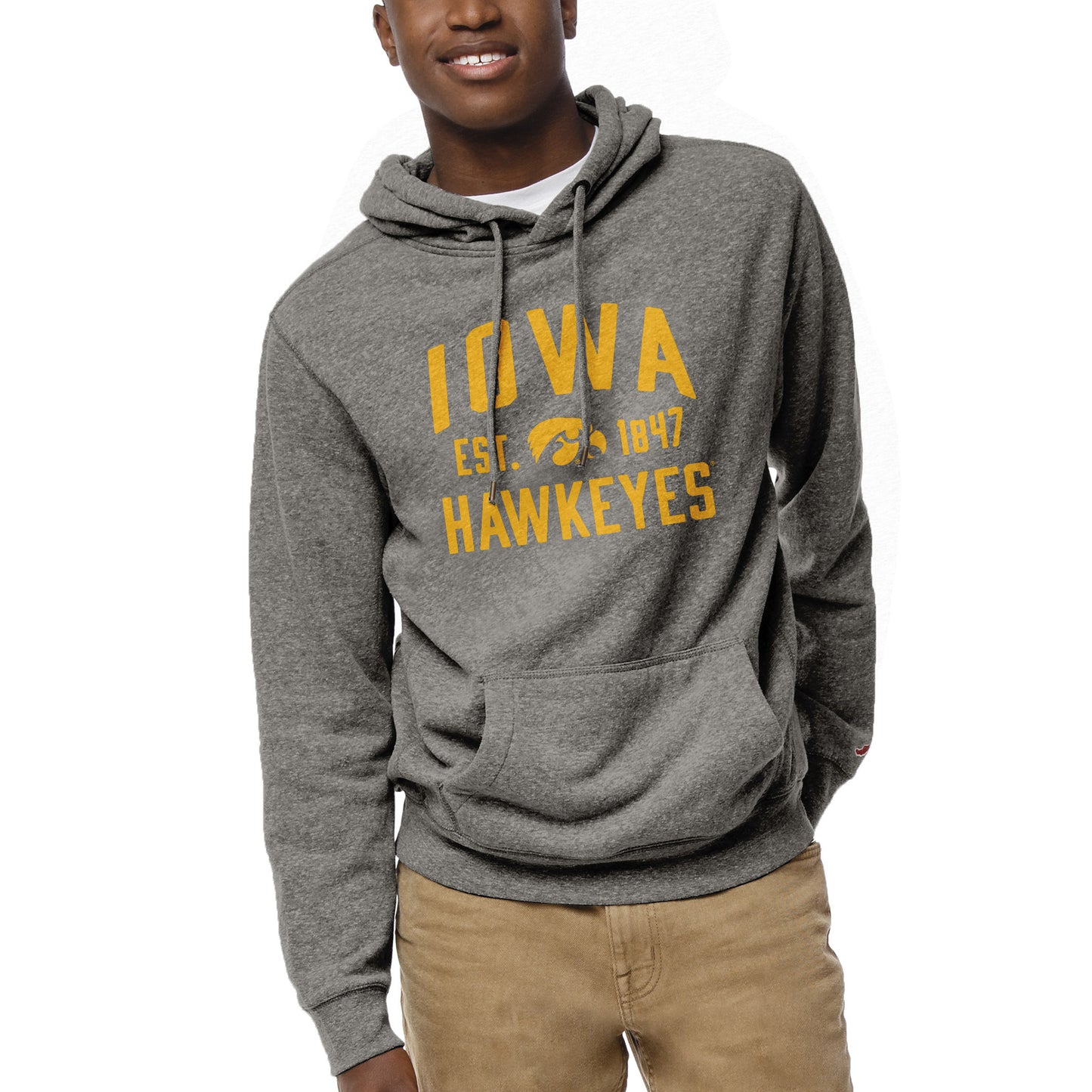 Men's League Collegiate Wear Heather Gray Iowa Hawkeyes Heritage Tri-Blend Pullover Hoodie