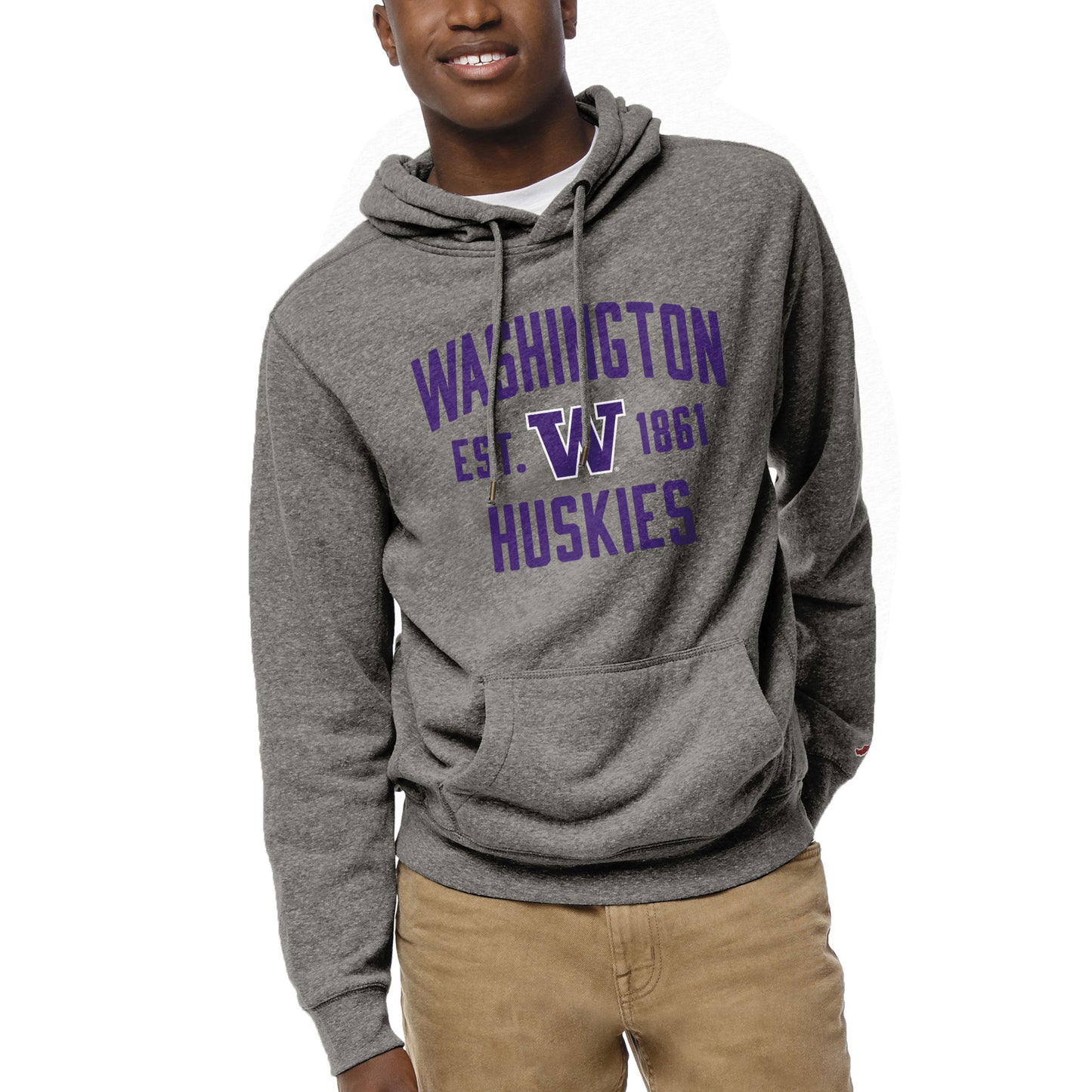 Men's League Collegiate Wear Heather Gray Washington Huskies Heritage Tri-Blend Pullover Hoodie