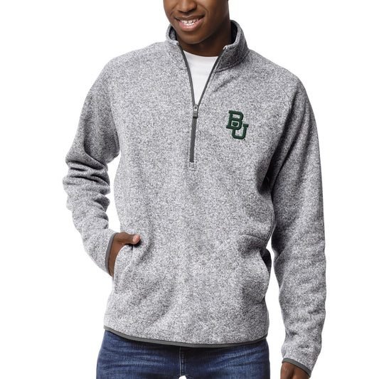 Men's League Collegiate Wear Heather Gray Baylor Bears Saranac Raglan Quarter-Zip Jacket