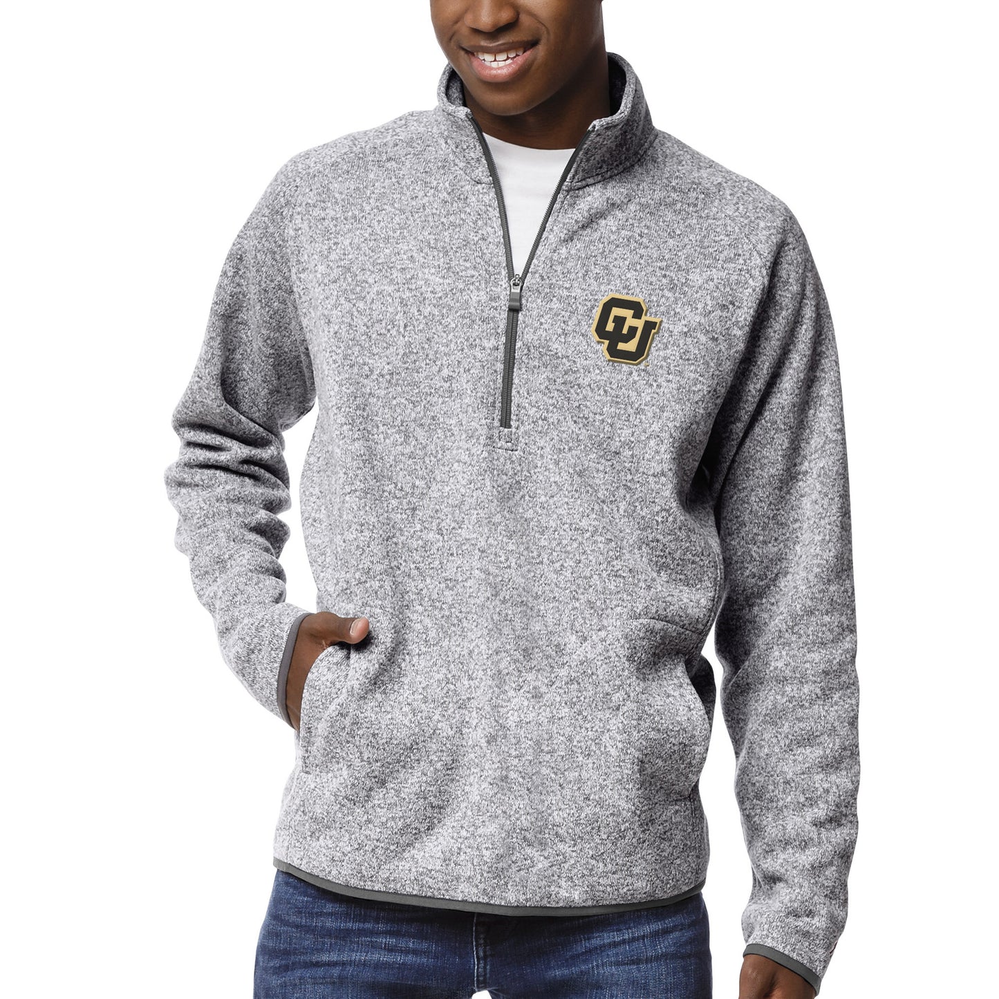 Men's League Collegiate Wear Heather Gray Colorado Buffaloes Saranac Raglan Quarter-Zip Jacket
