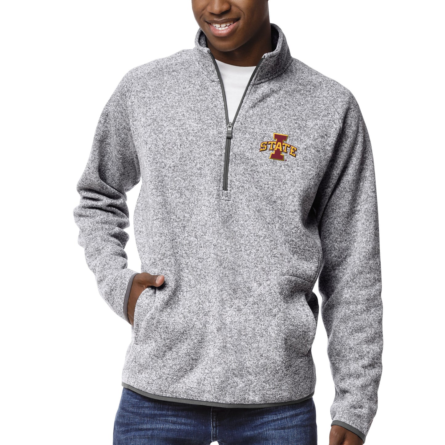 Men's League Collegiate Wear Heather Gray Iowa State Cyclones Saranac Raglan Quarter-Zip Jacket