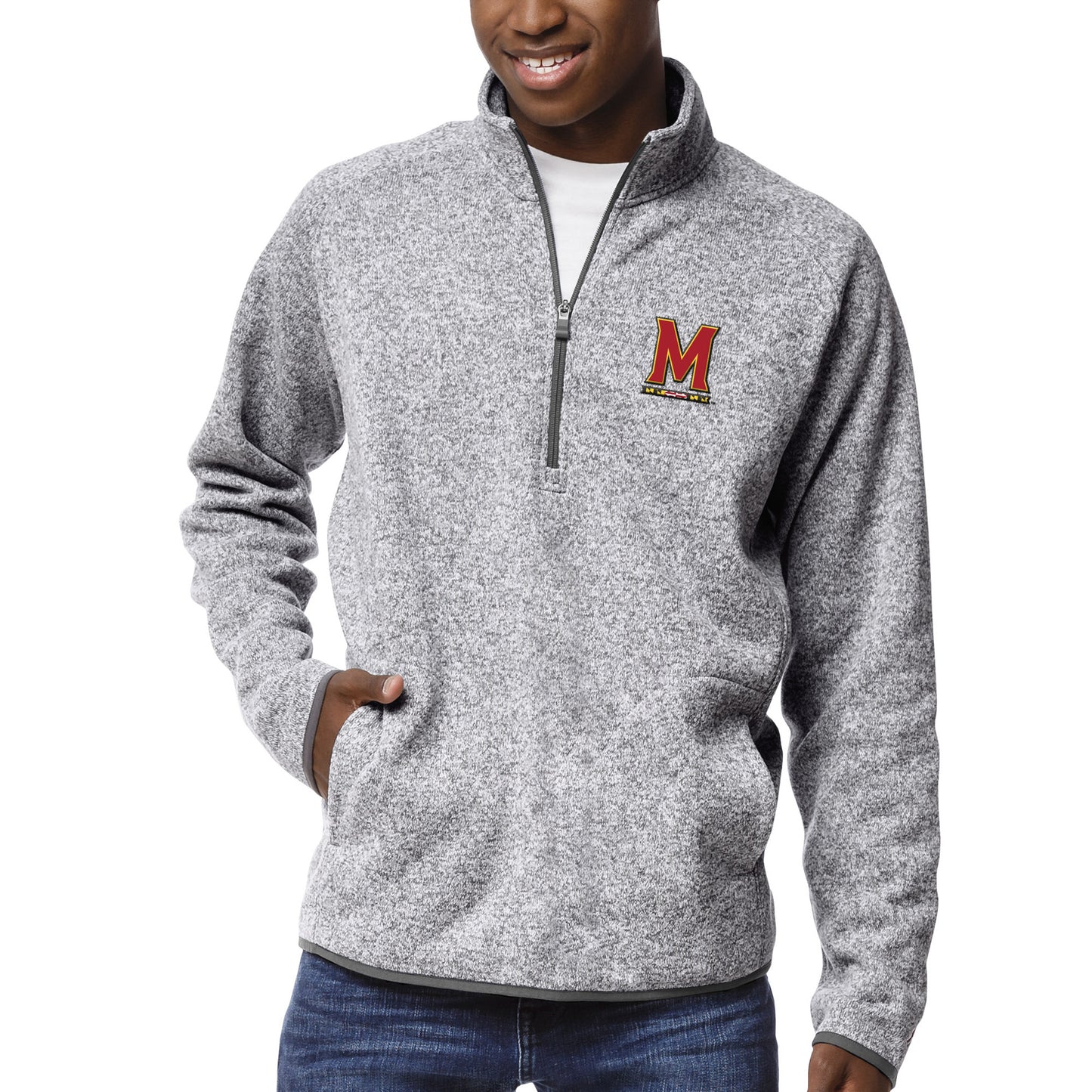 Men's League Collegiate Wear Heather Gray Maryland Terrapins Saranac Raglan Quarter-Zip Jacket