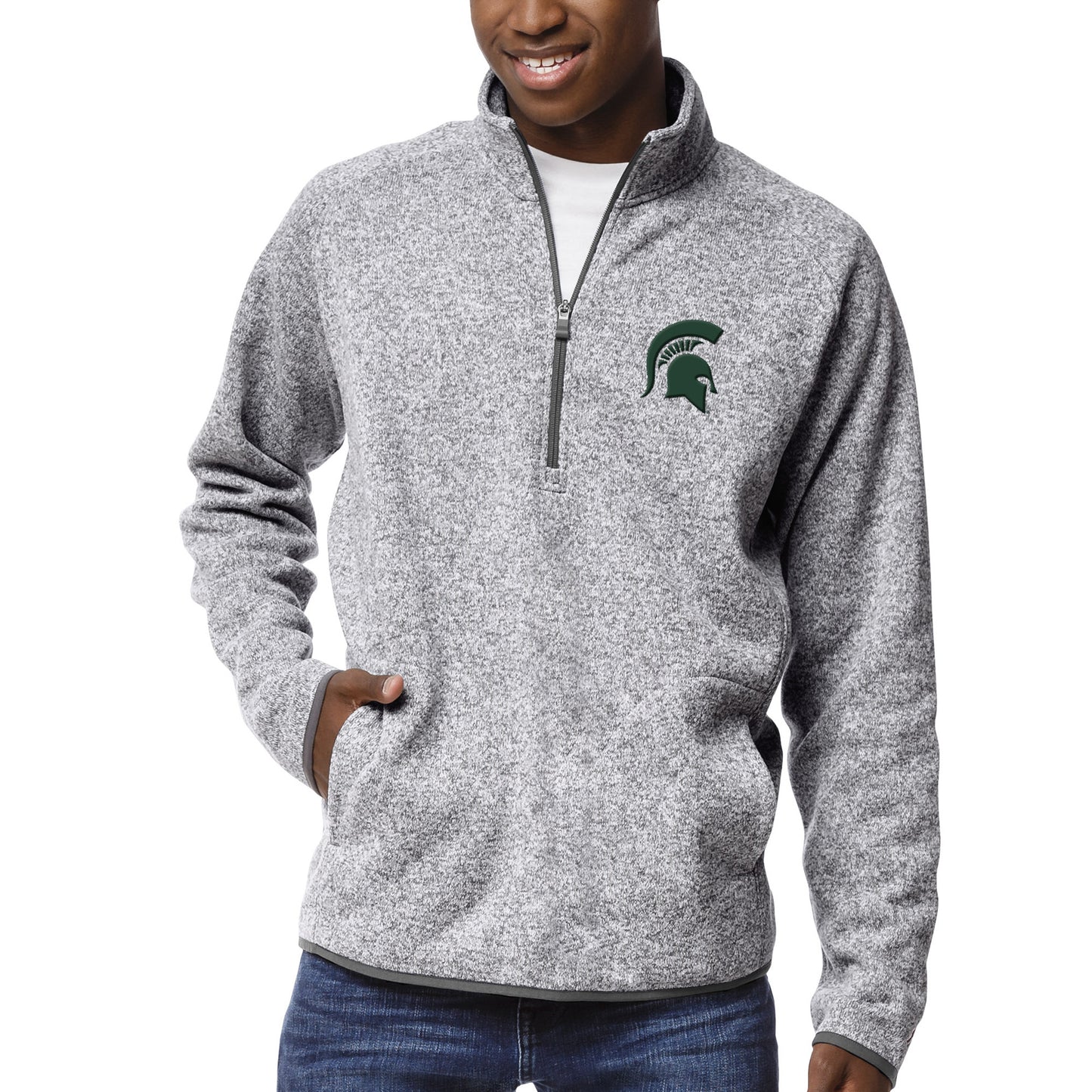 Men's League Collegiate Wear Heather Gray Michigan State Spartans Saranac Raglan Quarter-Zip Jacket