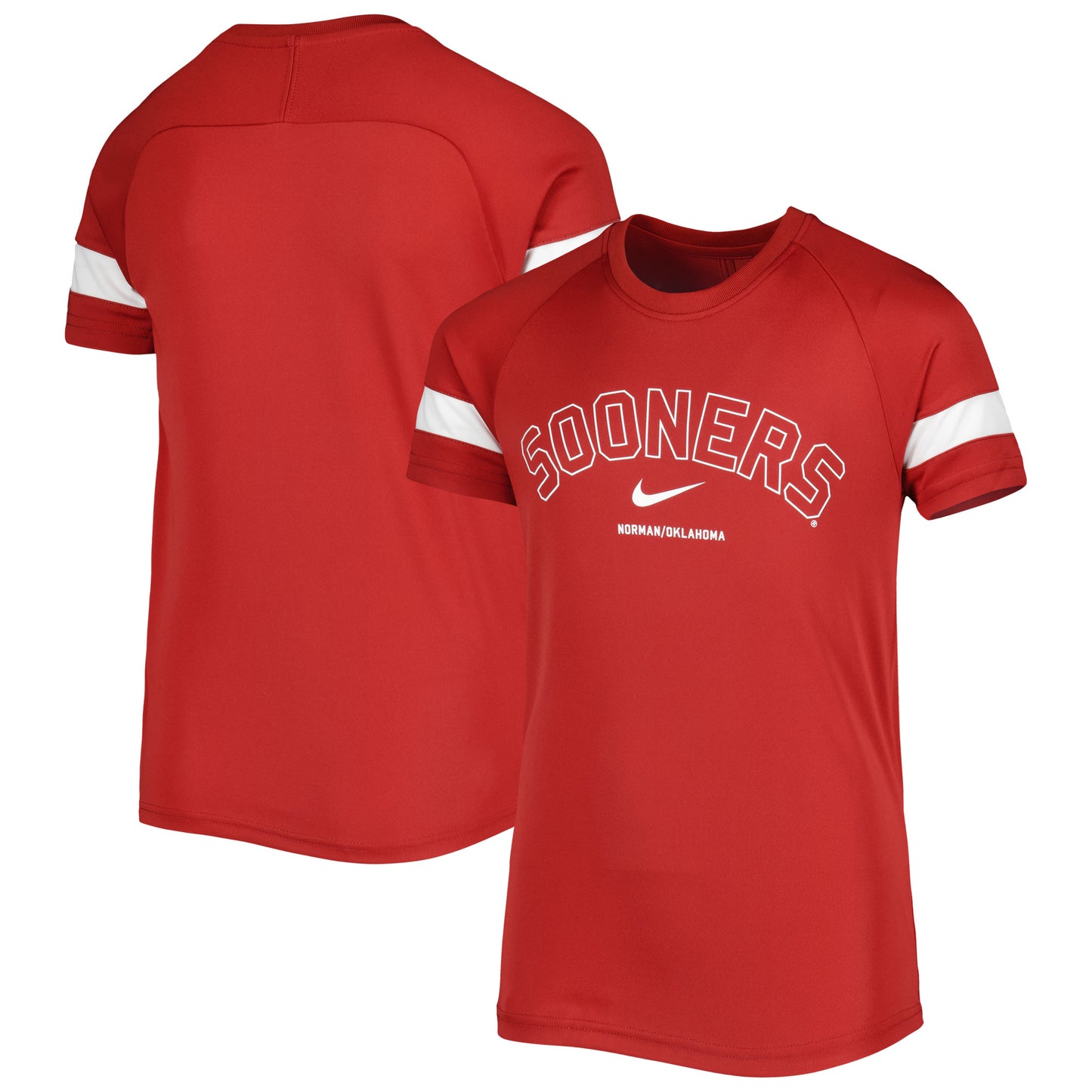 Youth Nike Crimson Oklahoma Sooners Academy Raglan Sleeve Stripe Performance T-Shirt