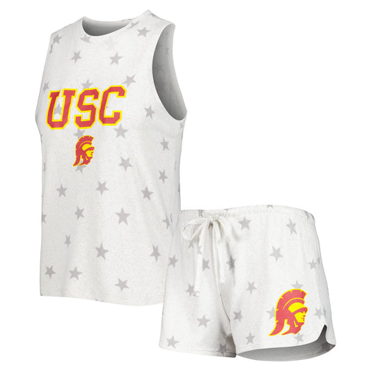 Women's Concepts Sport Cream USC Trojans Agenda Stars Tank Top and Shorts Sleep Set