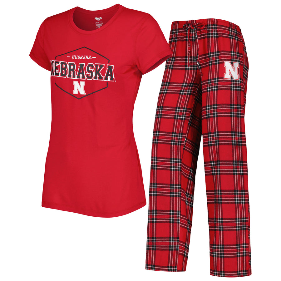 Women's Concepts Sport Scarlet/Black Nebraska Huskers Badge T-Shirt & Flannel Pants Sleep Set