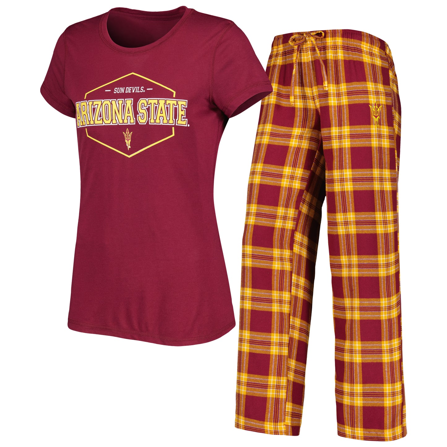 Women's Concepts Sport Maroon/Gold Arizona State Sun Devils Badge T-Shirt & Flannel Pants Sleep Set