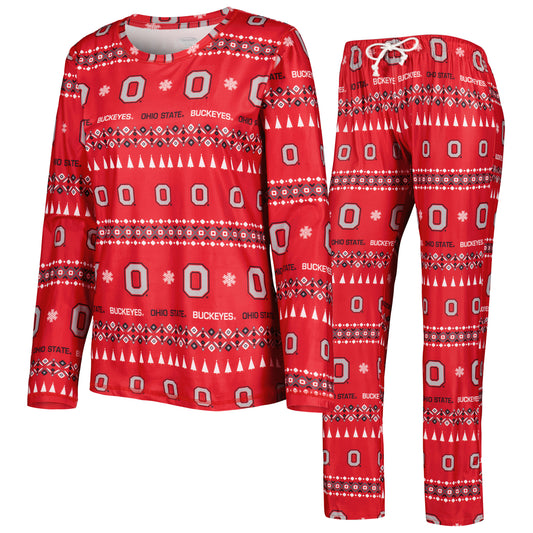 Women's Concepts Sport Scarlet Ohio State Buckeyes Flurry Ugly Sweater Long Sleeve T-Shirt & Pants Sleep Set