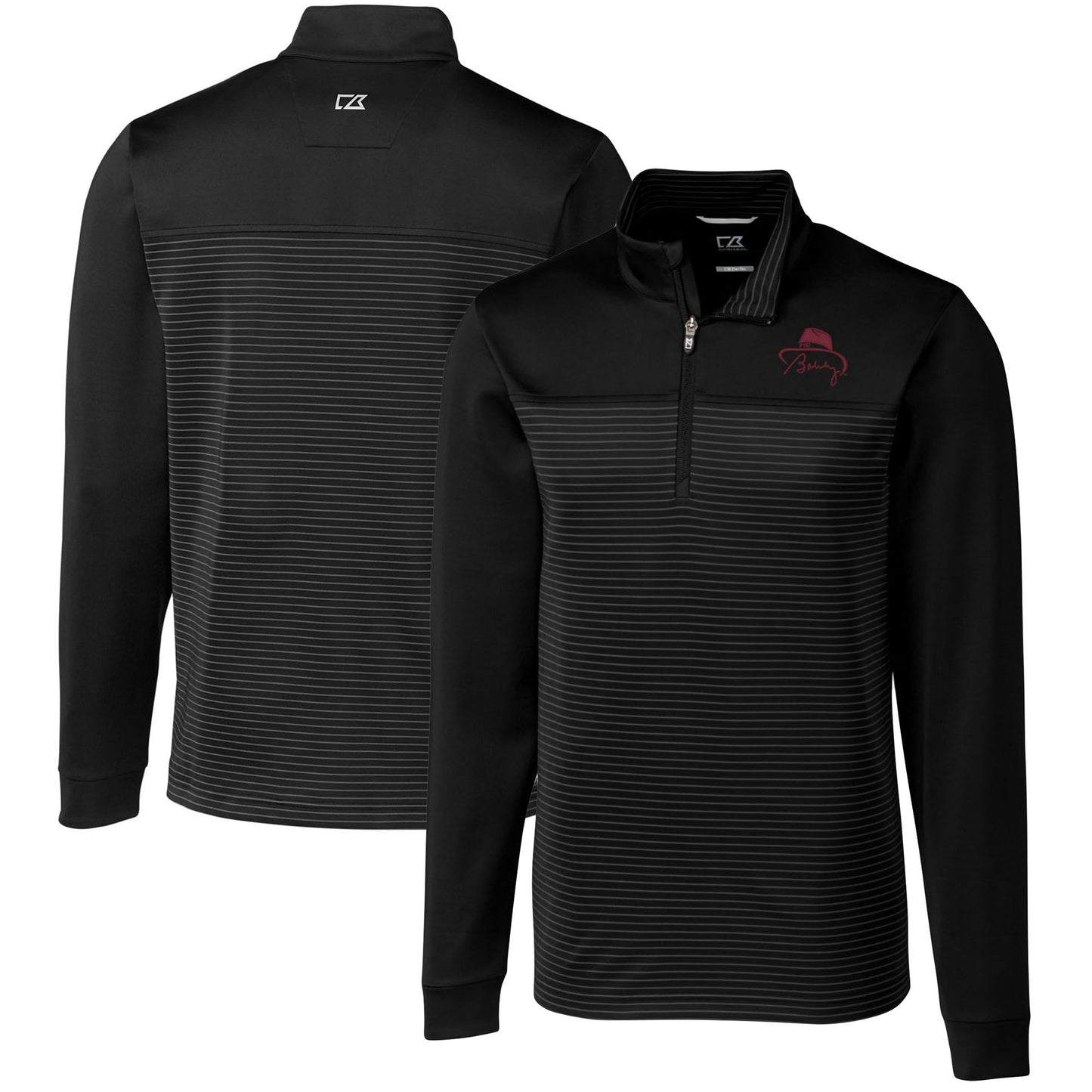 Men's Cutter & Buck Bobby Bowden Black Florida State Seminoles Traverse Stripe Quarter-Zip Pullover Top