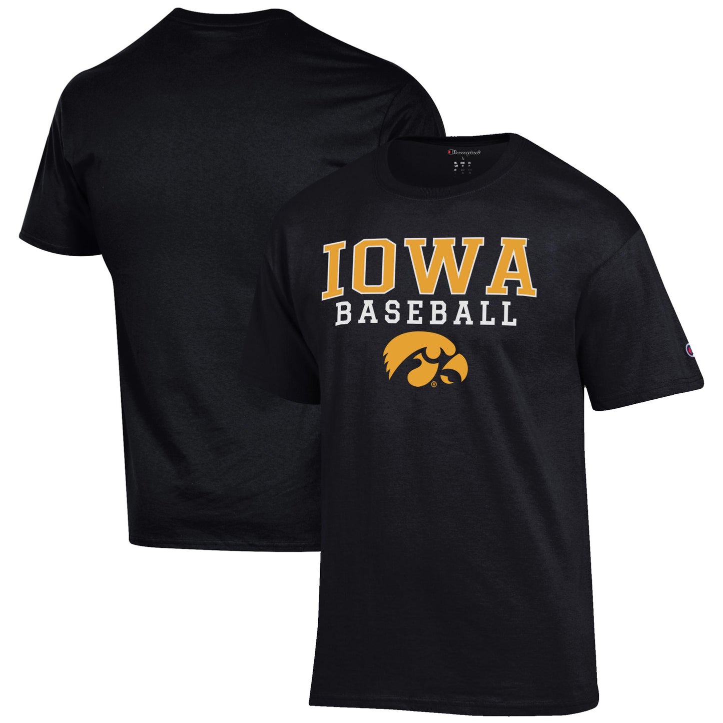 Men's Champion Black Iowa Hawkeyes Baseball Stack T-Shirt