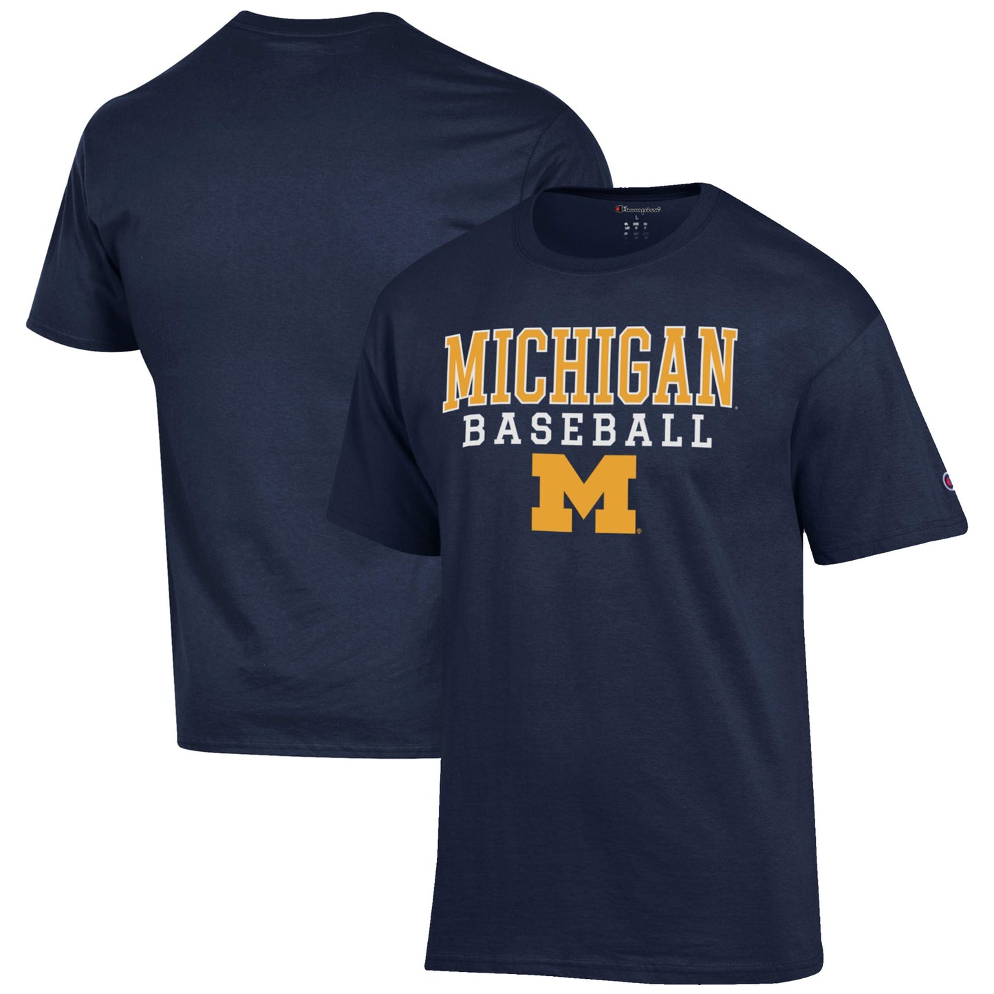 Men's Champion Navy Michigan Wolverines Baseball Stack T-Shirt