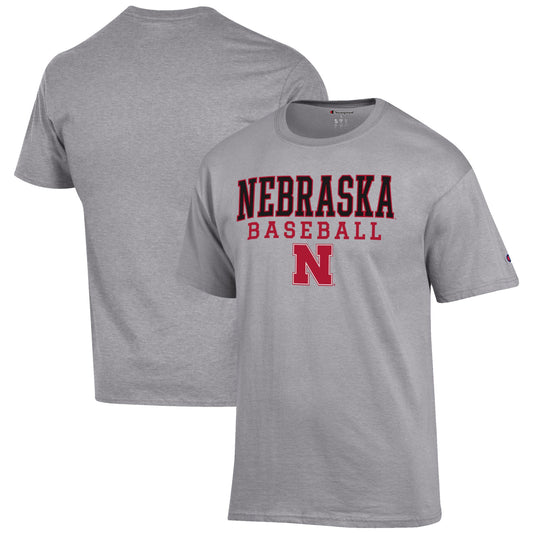 Men's Champion Gray Nebraska Huskers Baseball Stack T-Shirt