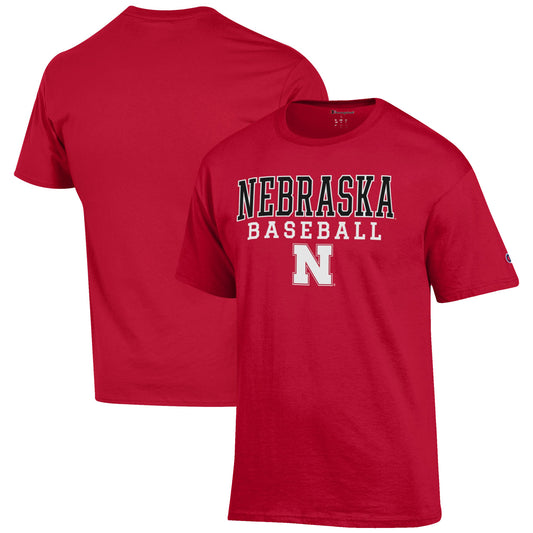 Men's Champion Scarlet Nebraska Huskers Baseball Stack T-Shirt