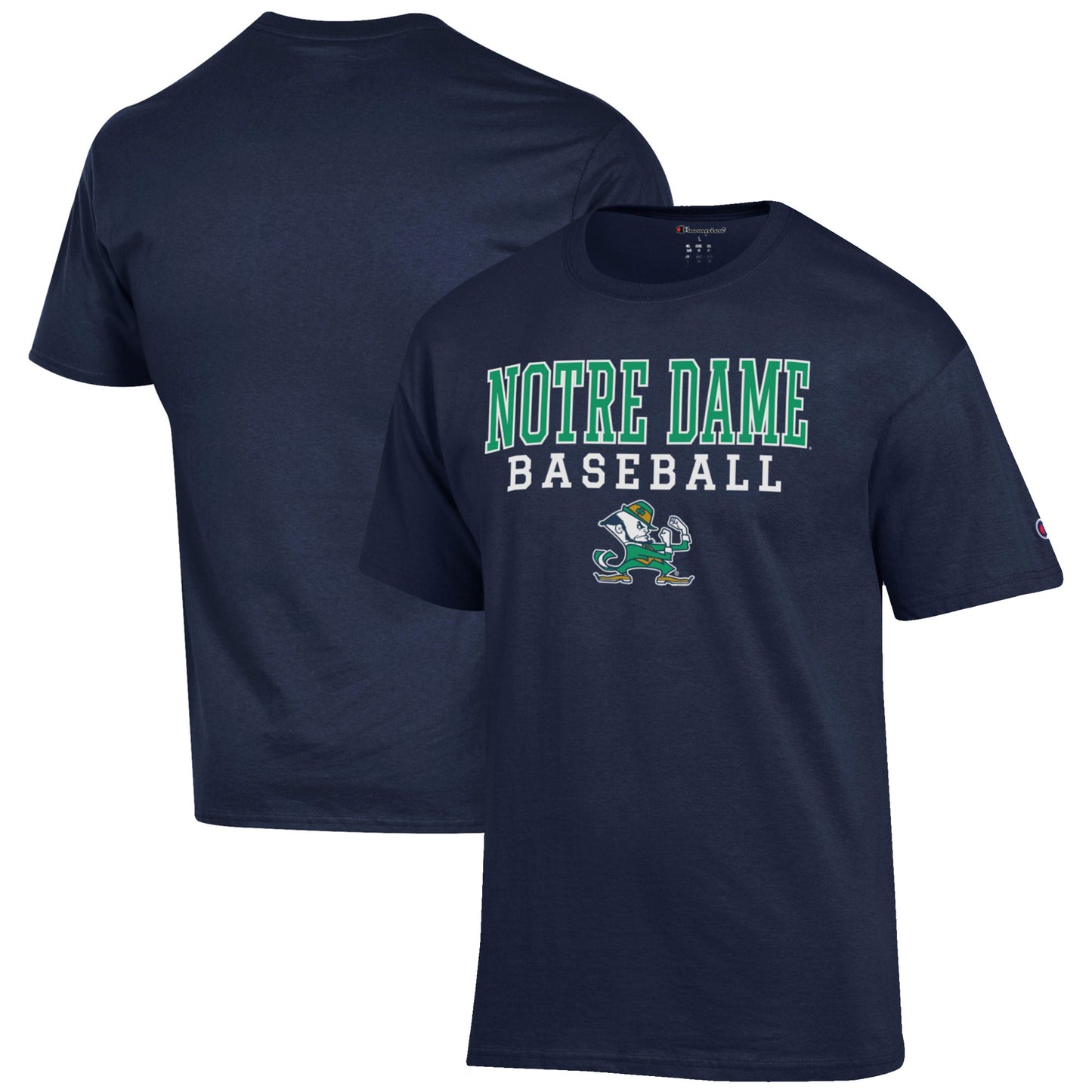 Men's Champion Navy Notre Dame Fighting Irish Baseball Stack T-Shirt