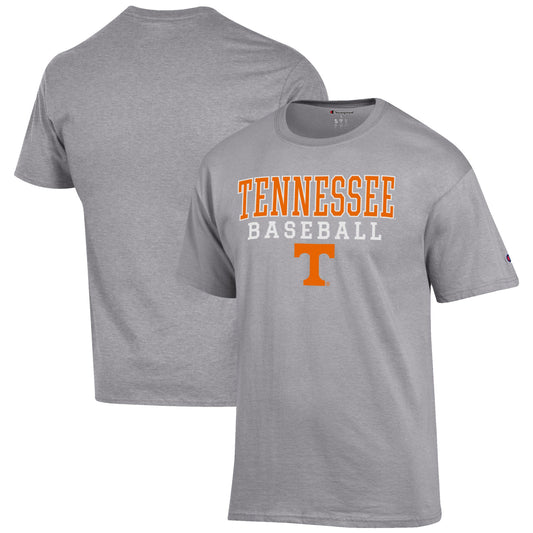 Men's Champion Heathered Gray Tennessee Volunteers Baseball Stack T-Shirt