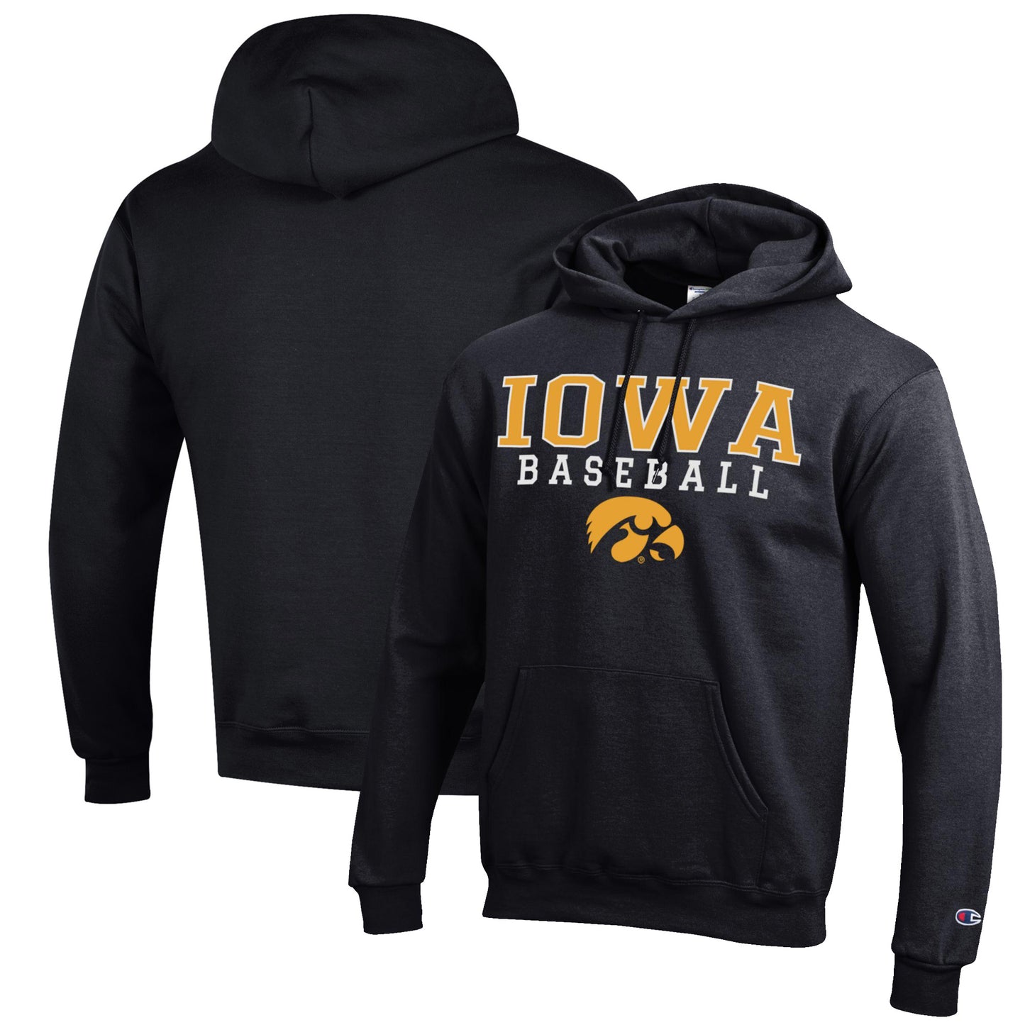 Men's Champion Black Iowa Hawkeyes Baseball Stack Pullover Hoodie