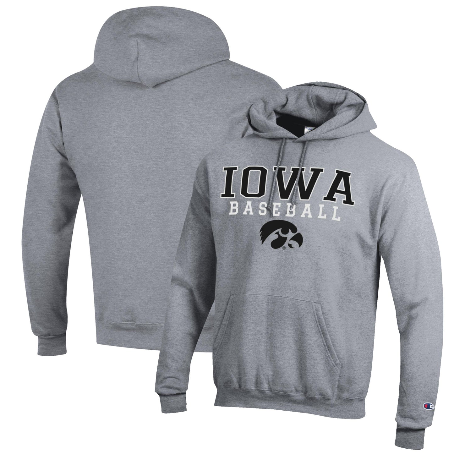 Men's Champion Gray Iowa Hawkeyes Baseball Stack Pullover Hoodie