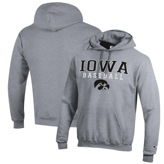 Men's Champion Gray Iowa Hawkeyes Baseball Stack Pullover Hoodie