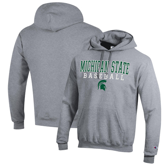 Men's Champion Gray Michigan State Spartans Baseball Stack Pullover Hoodie