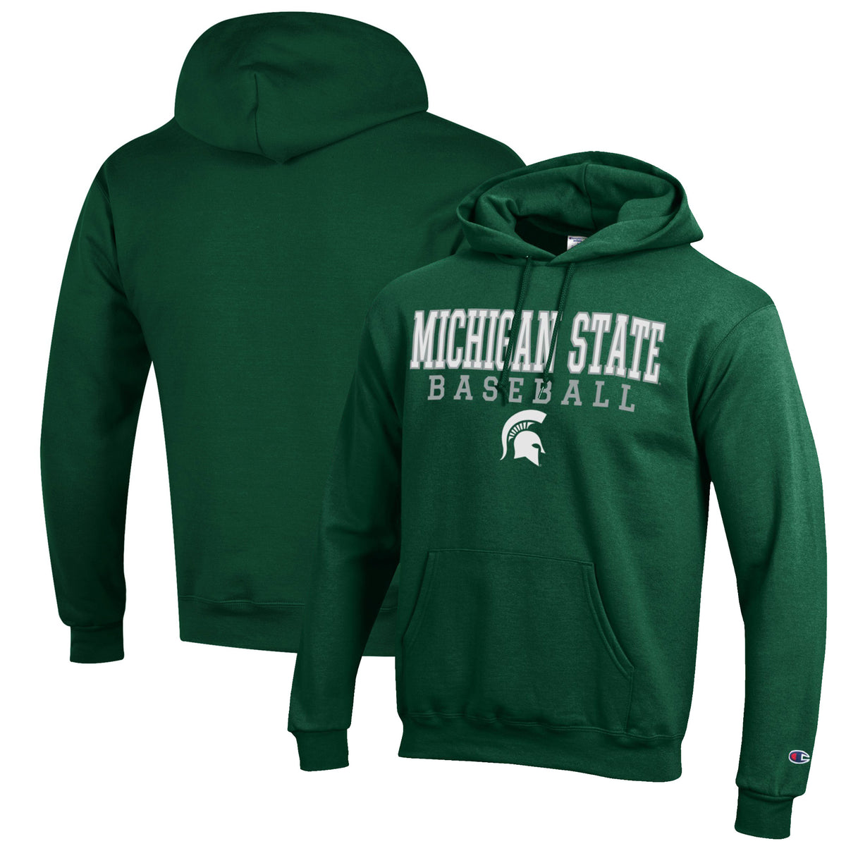 Men's Champion Green Michigan State Spartans Baseball Stack Pullover Hoodie