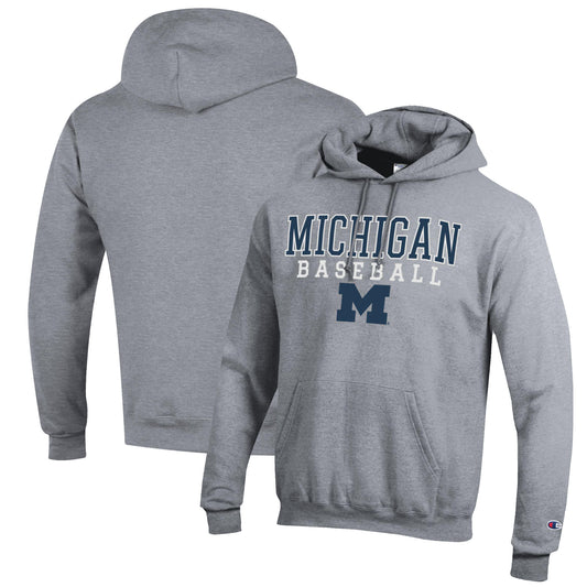 Men's Champion Gray Michigan Wolverines Baseball Stack Pullover Hoodie