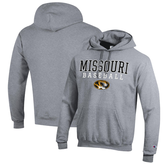Men's Champion Gray Missouri Tigers Baseball Stack Pullover Hoodie