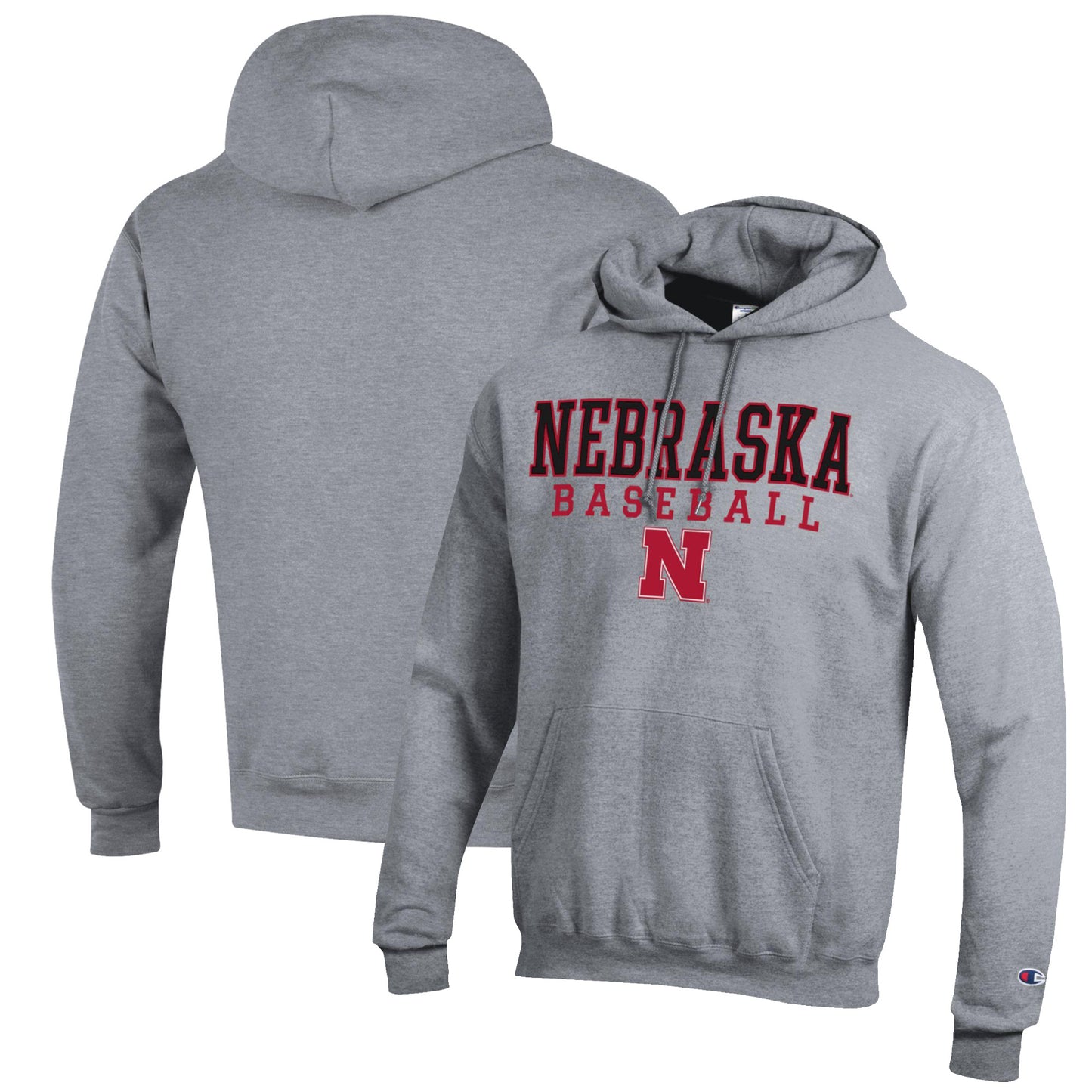 Men's Champion Gray Nebraska Huskers Baseball Stack Pullover Hoodie