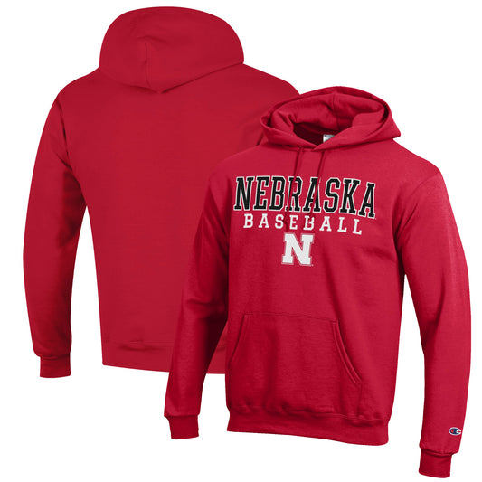 Men's Champion Scarlet Nebraska Huskers Baseball Stack Pullover Hoodie