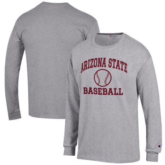 Men's Champion Gray Arizona State Sun Devils Baseball Icon Long Sleeve T-Shirt