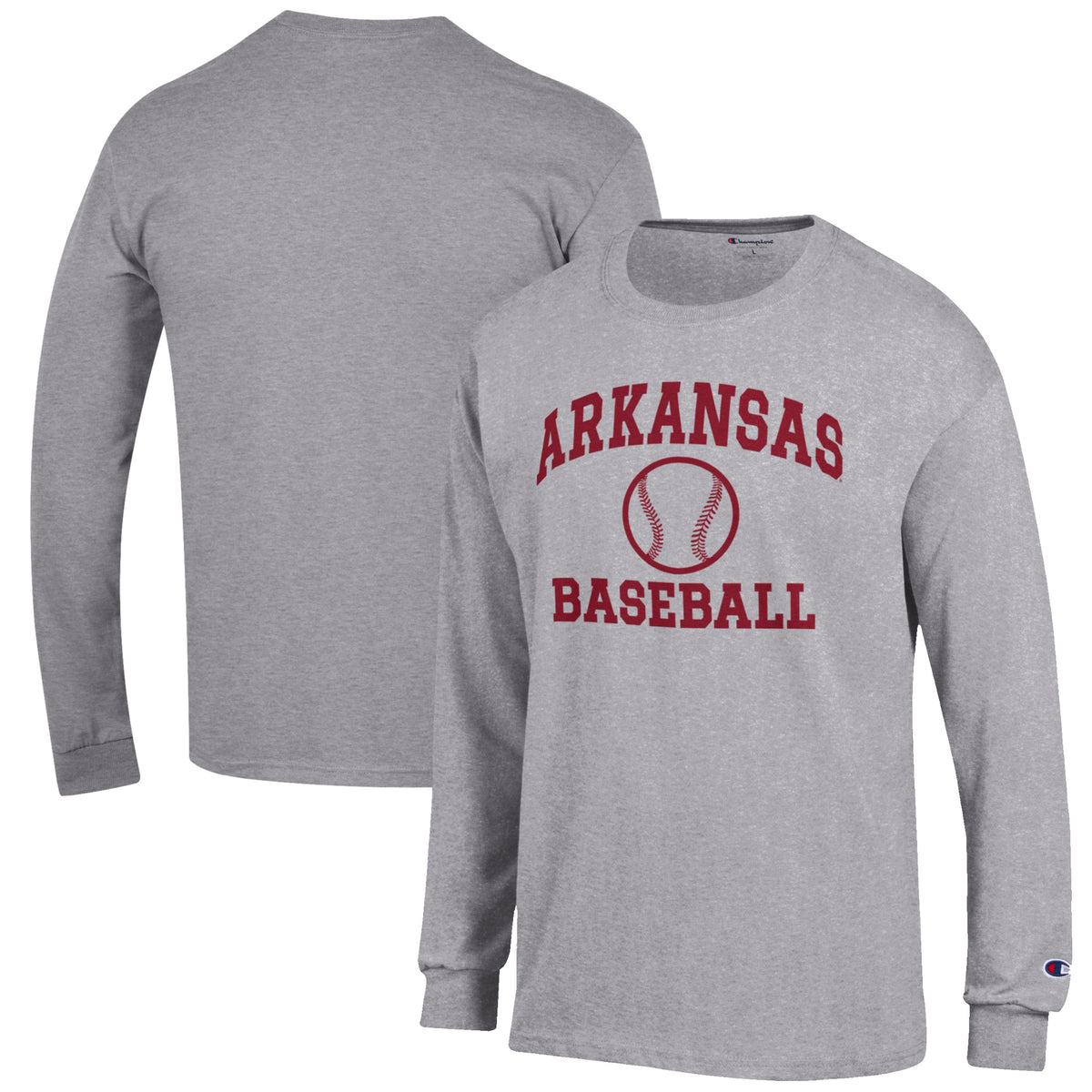Men's Champion Gray Arkansas Razorbacks Baseball Icon Long Sleeve T-Shirt