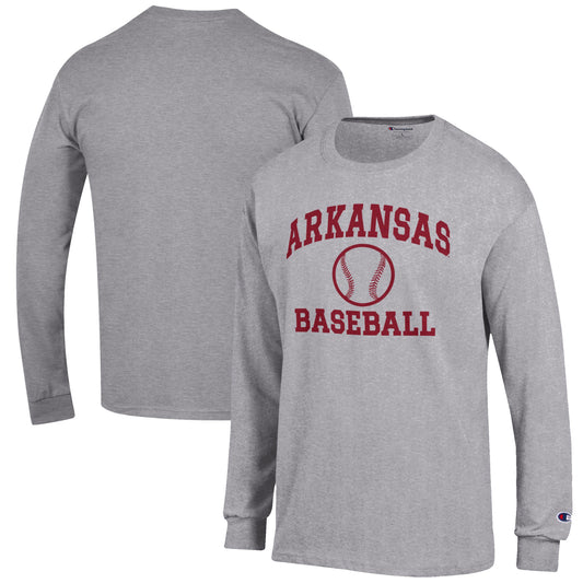 Men's Champion Gray Arkansas Razorbacks Baseball Icon Long Sleeve T-Shirt