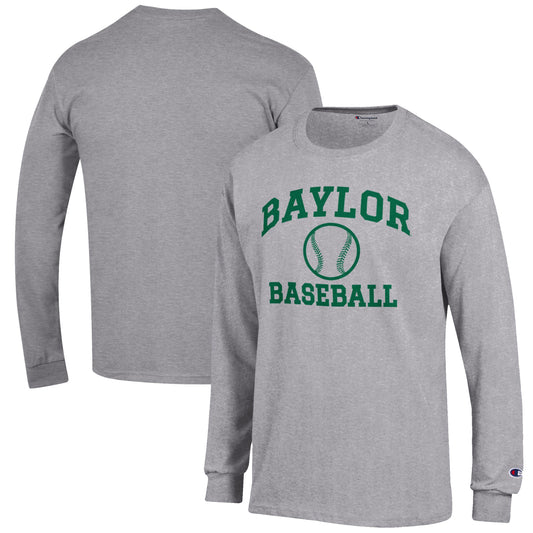 Men's Champion Gray Baylor Bears Baseball Icon Long Sleeve T-Shirt