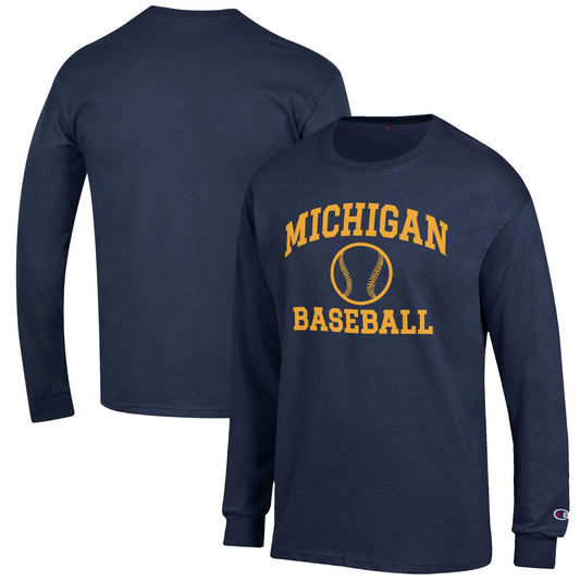 Men's Champion Navy Michigan Wolverines Baseball Icon Long Sleeve T-Shirt