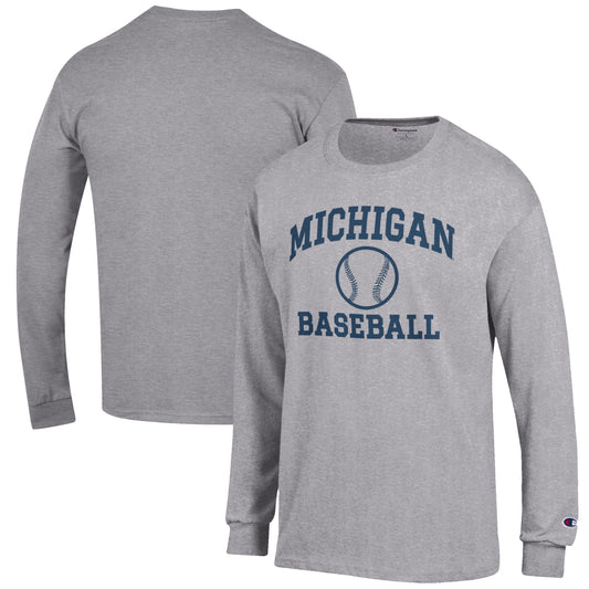 Men's Champion Gray Michigan Wolverines Baseball Icon Long Sleeve T-Shirt