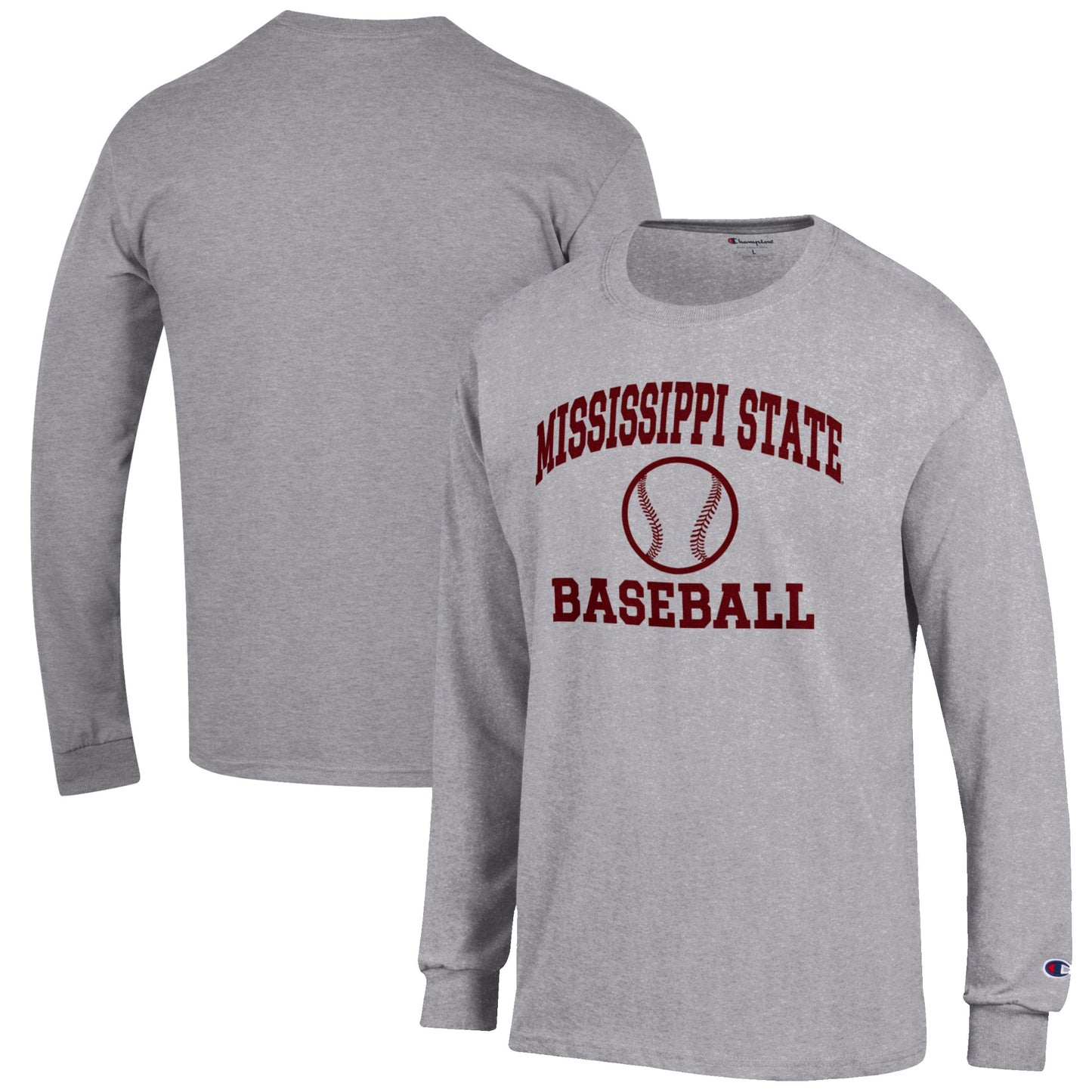 Men's Champion Gray Mississippi State Bulldogs Baseball Icon Long Sleeve T-Shirt