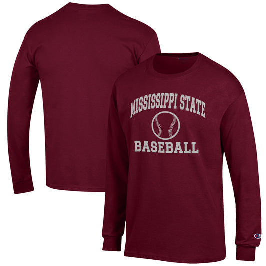 Men's Champion Maroon Mississippi State Bulldogs Baseball Icon Long Sleeve T-Shirt