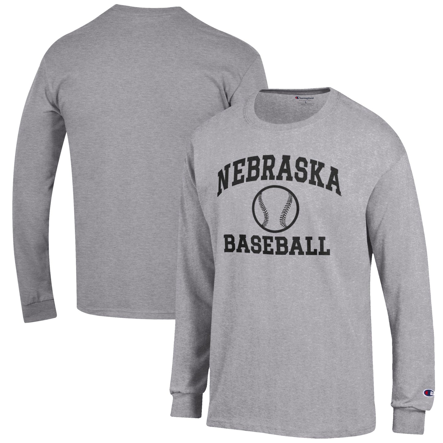 Men's Champion Gray Nebraska Huskers Baseball Icon Long Sleeve T-Shirt