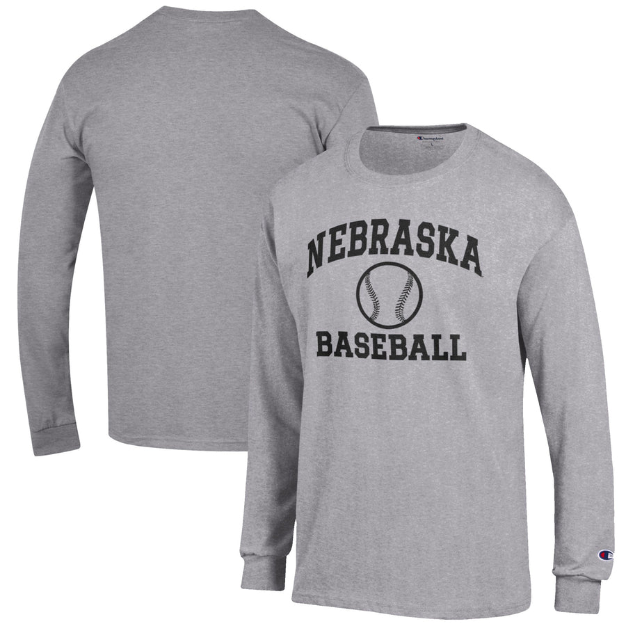 Men's Champion Gray Nebraska Huskers Baseball Icon Long Sleeve T-Shirt