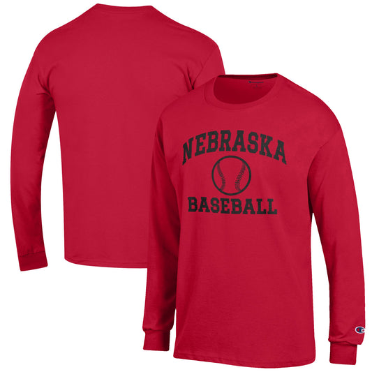 Men's Champion Scarlet Nebraska Huskers Baseball Icon Long Sleeve T-Shirt