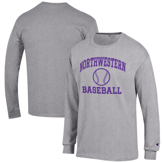 Men's Champion Gray Northwestern Wildcats Baseball Icon Long Sleeve T-Shirt